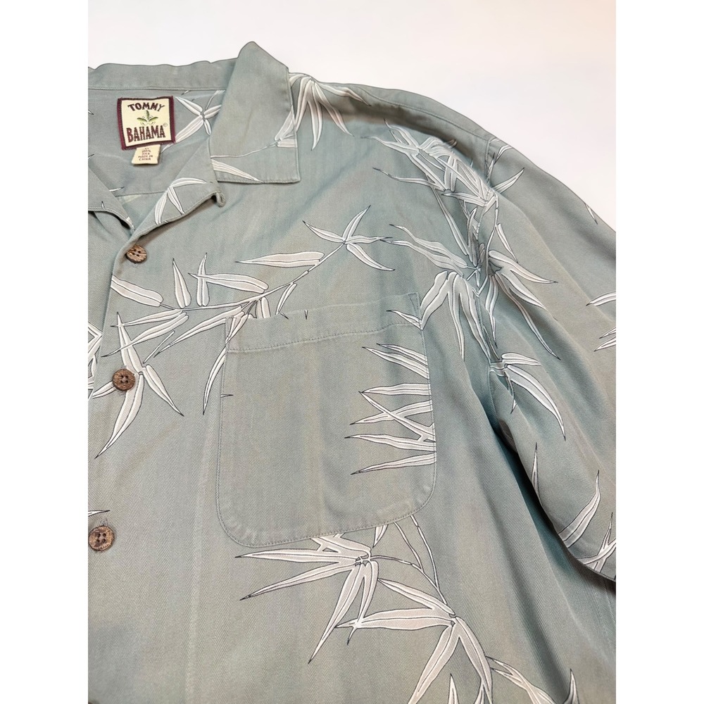 Vintage Tommy Bahama Mens Silk Bamboo Print Shirt Sage Green Palm Tree‎ Hawaiian - Picture 5 of 7